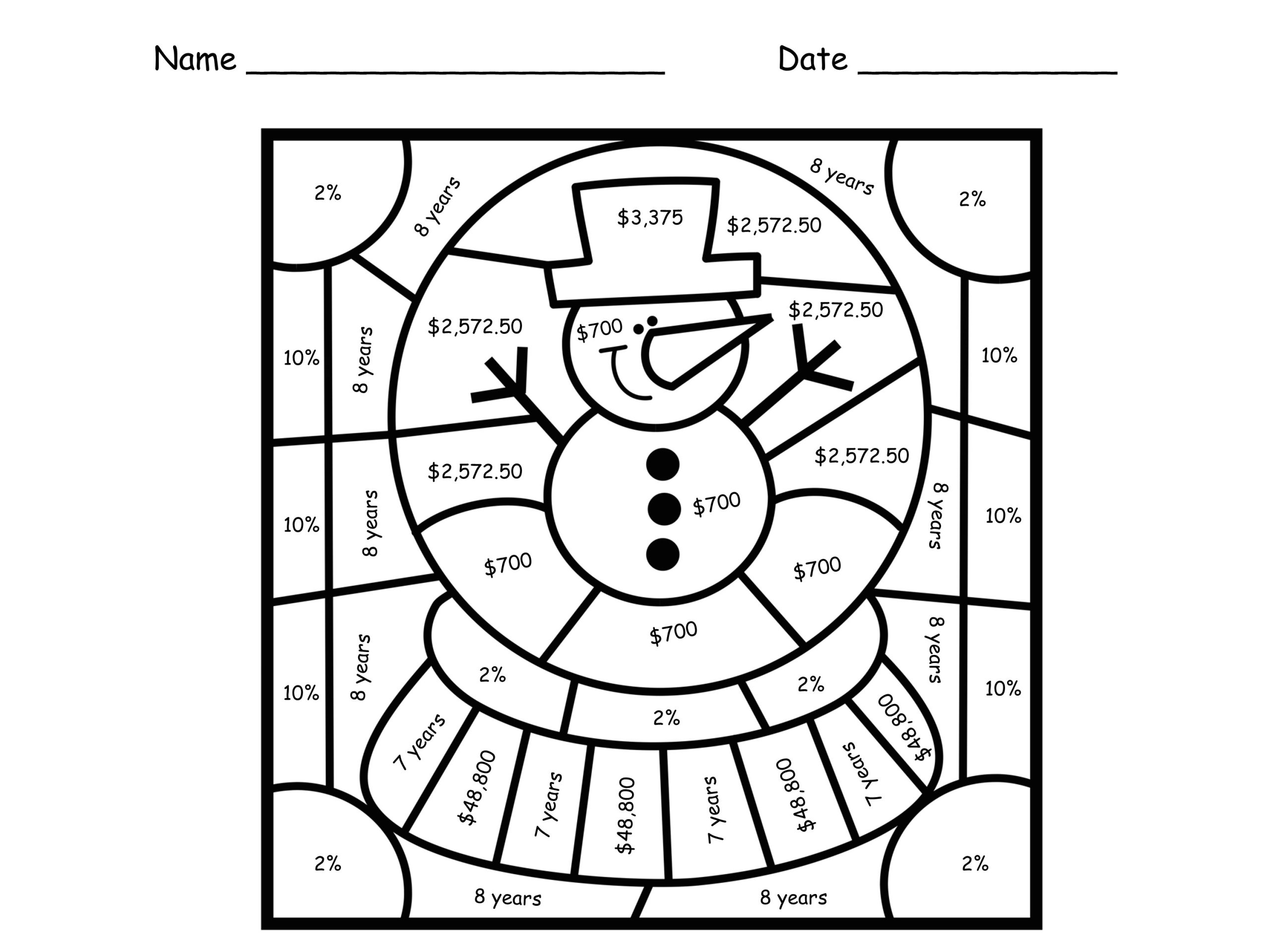 christmas math coloring (simple interest) - bright in the middle